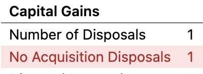 Screenshot of the system highlighting one disposal where the corresponding acquisition is missing